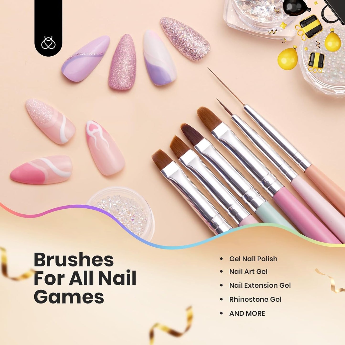 Beetles Nail Art Brushes Set Gel Polish Nail Art Design Pen Painting Tools Fingernail Brush Nail Cleaning Brush Nail Art Liner Brush and Nail Dotting Pen Salon Gift for Girls Women