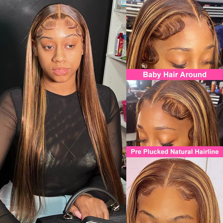 Straight Highlight Wig Human Hair Hd Lace Wig 13X6 Human Hair Ombre Honey Blonde Colored Straight Lace Front Wigs Human Hair